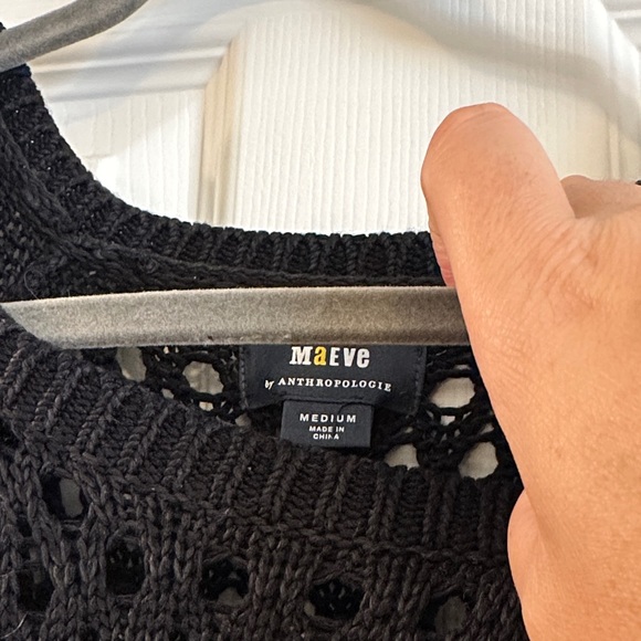 Maeve by Anthropologie black knit sweater with pleated faux shirt, size M - Picture 2 of 4